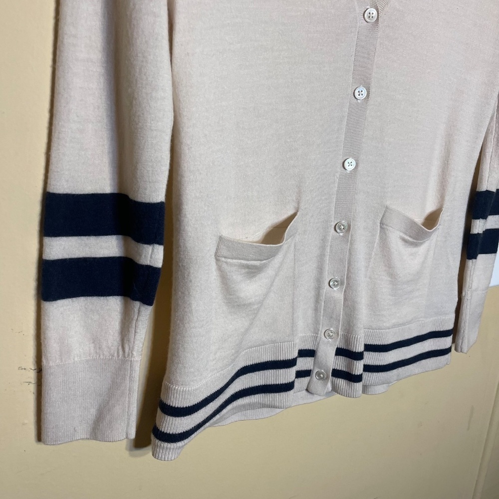Cream Cardigan with Navy Stripes - Picture 2 of 8